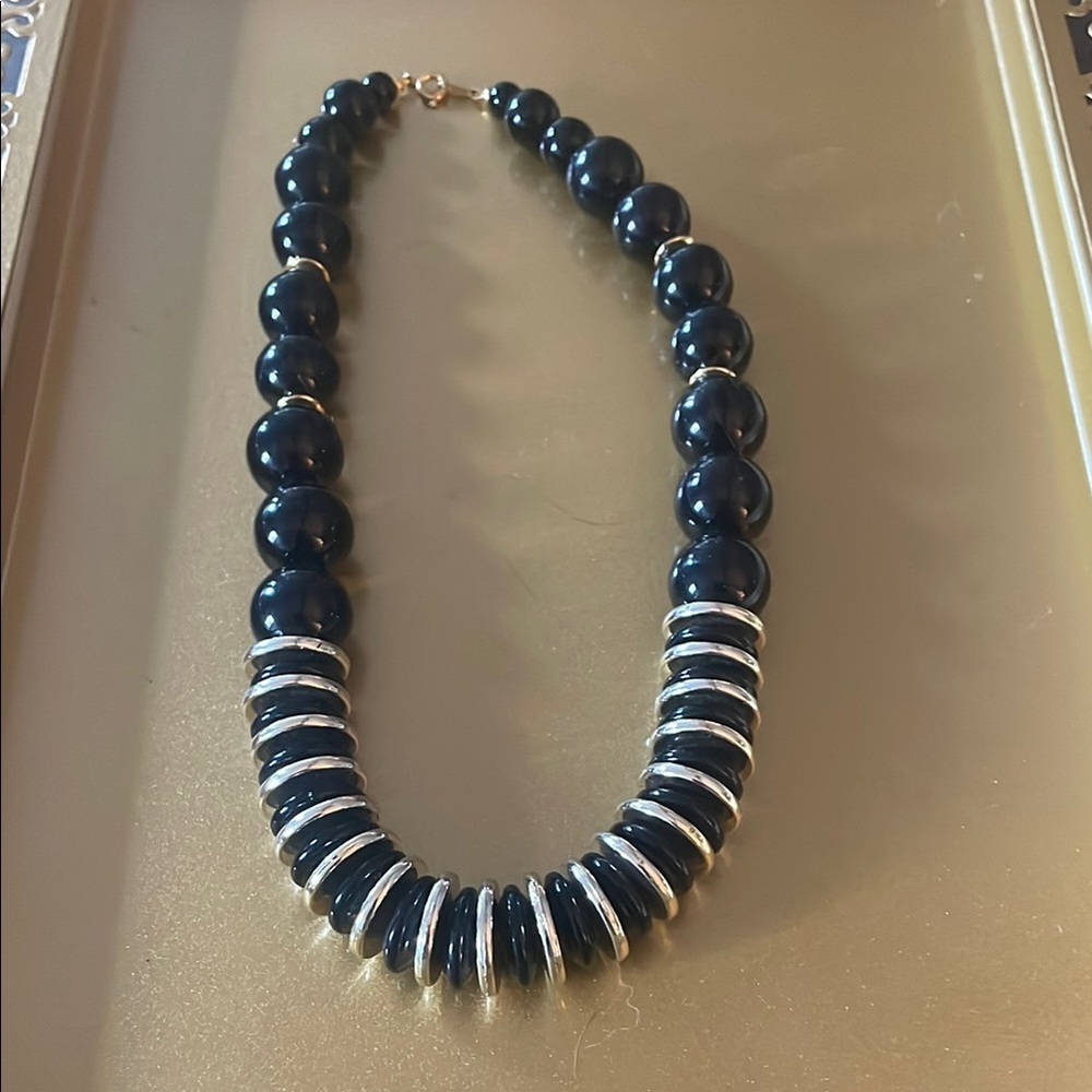 Women’s Vintage Chunky Black and Gold Beaded Necklace, 18 Inches Long